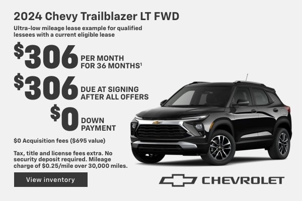 2024 Trailblazer LT FWD. Ultra-low mileage lease example for qualified lessees with a current eli...